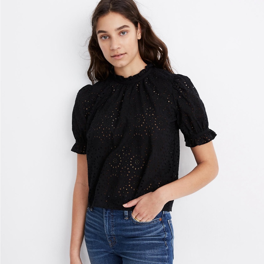 Madewell Black Eyelet Top
